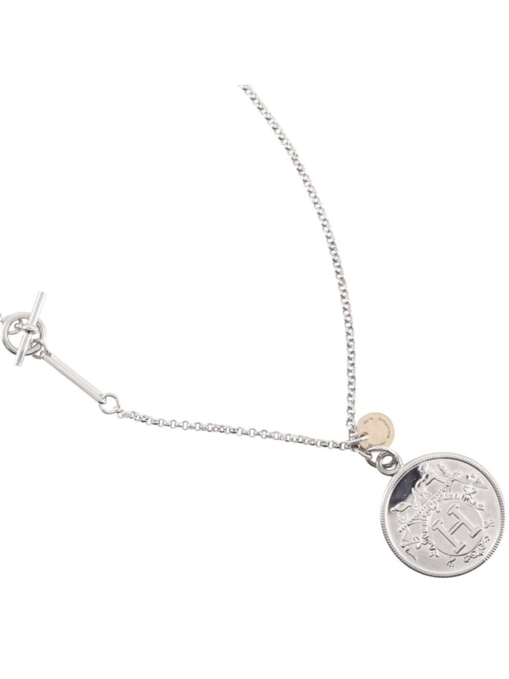 Hermes Ex-Libris MM 925 Sterling Silver 18k Yellow Gold Necklace